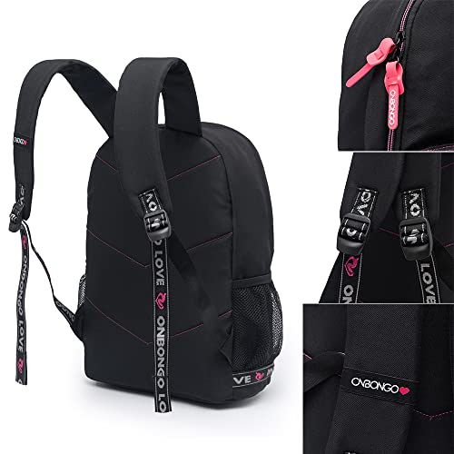 Mochila Onbongo Impermeável Reforçada Faculdade Viagem (Preto/Rosa)