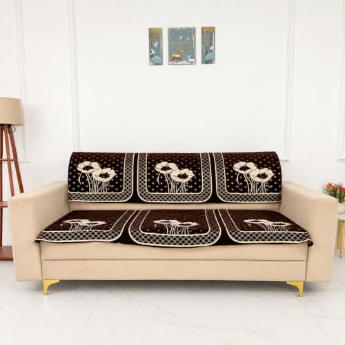 Image of Homerz Premium Chenille Fabric Sofa Cover | Soft, Durable & Dustproof | Decorative Couch Cover (Florida Coffee, 6 (3+2+1) Seater, Seat Cover with Backrest)