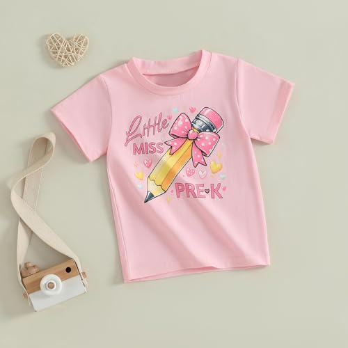 Kid Toddler Girl Back to School Outfit Little Miss Pre K Grade Short Sleeve Shirt Top Kindergarten Clothes Summer4