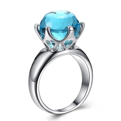 Bague en zircon bleu et saphir blanc taille 9 pour fiançailles