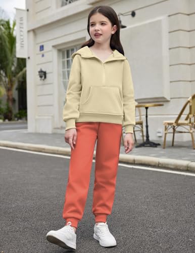 Image of Arshiner Girls 2 Piece Outfits Sweatsuit Half Zip Sweatshirt and Sweatpants | Fall Winter, Drop Shoulder Long Sleeve, Thumbhole Hoodies, with Sweatpant, Jogger Set, Sweat Set, Tracksuits with Pockets