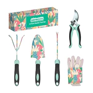 5 PCS Garden Tools Set, Premium Durable Gardening Tools with Ergonomic and Non-Slip Handle, Ideal Gardening Gifts for Women (Floral Set), Green