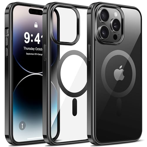 Letazivva Clear Magnetic for iPhone 14 Pro Max Case, [Never Yellow] [ Strong N52 Magnets] Compatible with MagSafe, Plating Slim Shockproof Protective Cover Women Girls Case 6.7 inch-Space Black