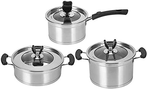 Cookware Set, Kitchen 3Pcs Pots and Pans Set, Stainless Steel Soup Pot/Milk Pot/Frying Pans for Cooking Home
