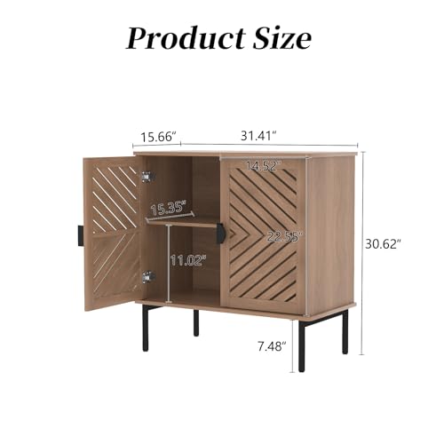 ARTPOWER Accent Cabinet with 2 Hollow Doors, Modern Buffect Cabinet with Adjustable Shelves & Metal Handle, Decorative Credenza for Living Room, Kitchen, Dining Room, Entryway, Wood - Thumbnail 2