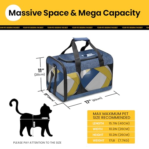 Conlun Cat Carrier Airline Approved, Soft-Sided Dog Carrier with Inner Safety Leash, Pet Transport Carrier for Small-Medium Cats Puppies up to 15 Lbs, Collapsible Travel Kitten Carrier Bag -Blue M