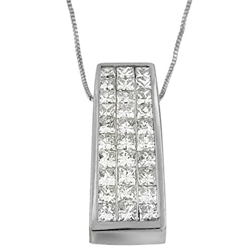 Original Classics 14k White Gold 1 5/8ct TDW Princess-cut Diamond Pillar Pendant Necklace (H-I,SI1-SI2)