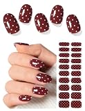 AutyaMee Semi Cured Gel Nail Strips (Deep Red Polka Dot), 20 Pcs Gel Nail Wraps, Stickers, Long Lasting, UV Light Required