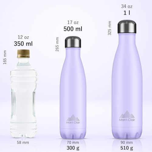 Image of Mont-Clair Stainless Steel Water Bottle, Vacuum insulated - BPA Free, 12h Hot & 24h Cold Drinks, Metal Water Bottle 34 oz Leakproof, Ideal for Adult, Kids, Running - Lilac