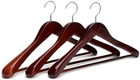 Extra Wide Rounded Shoulders Wood Coat Hangers, No-slip Transparent Rubber Design Suit Hangers, 3 Pack, Walnut Finished