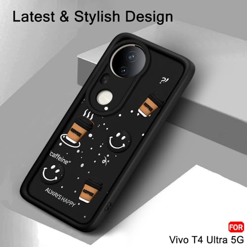 Image of TheGiftKart Back Cover Case for Vivo T4 Ultra 5G | Cute Fun Cartoon 3D Smiley Coffee Case | Full Camera Protection | Shockproof Back Cover Case for Vivo T4 Ultra 5G (Silicone, Black)