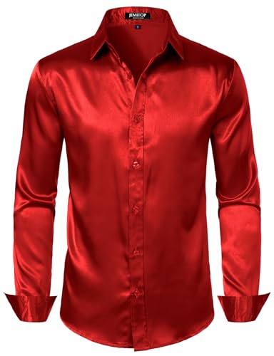 Mens Shiny Luxury Satin Slim Fit Dress Shirts Silk-Like Glossy Long Sleeve Button Down Shirts for Wedding Party Prom3