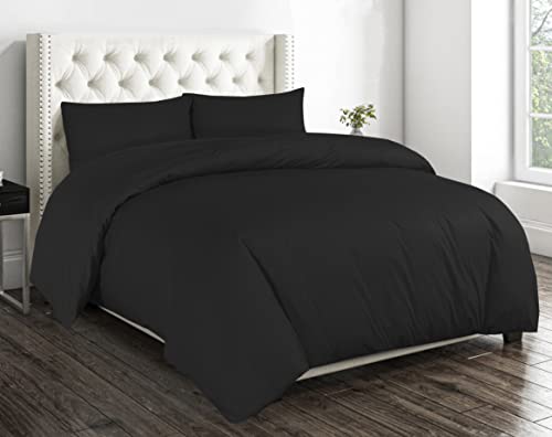 Sapphire Collection Plain Duvet Cover With Pillow Cases Non Iron Percale Quilt Cover Bedding Bedroom Set (Double, Black) - Image 4