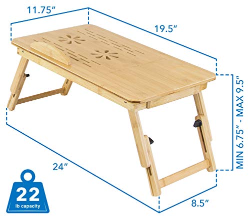 Mount-It! Laptop Bed Tray With Tilting Top And Pullout Storage Drawer | Adjustable Breakfast Table With Foldable Design | Eco-Friendly, Natural Bamboo Laptop Tray (Mi-7212) #TOP6