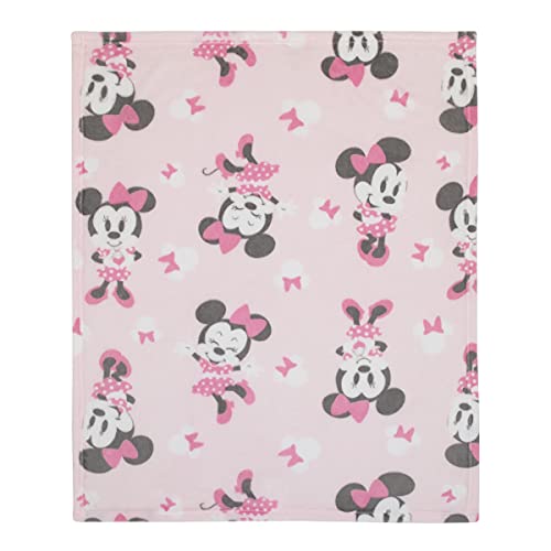 Image of Disney Minnie Mouse Pastel Pink, White & Black Bows & Icons Super Soft Baby Blanket, Pink, White, Black