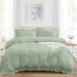Double Size Green Duvet Cover Set 3PCS 1 Ruffle Duvet Cover and 2 Pillowcases Fluffy Frills Bedding Set for All Season 200x200 cm