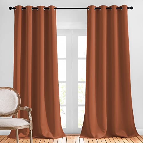 NICETOWN Room Darkening Curtain Drapes - Grommet Top Elegant Thermal Insulated Solid Energy Saving Window Treatment for Kids Room/Living Room, Burnt O