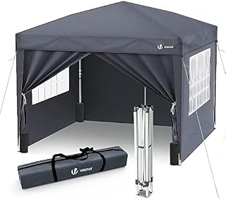 VOUNOT 3m x 3m Pop Up Gazebo with Sides & 4 Weight Bags & Carry Bag, Marquee Garden Party Tent Outdoor, Grey