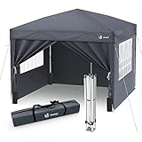 VOUNOT Tonnelle de Jardin Tente 3x3m Pliable avec 4 Côtés et 4 Sacs de Sable Tente Pliante de Jardin pour Camping, Festival, Plage, Jardins Sac de Transport Inclus Gris