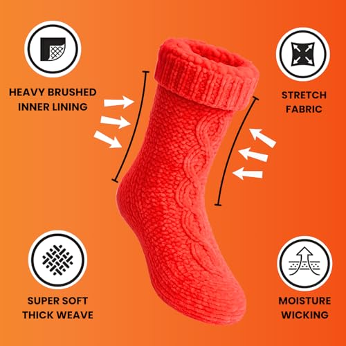 Image of Heat Logic Women's Thermal Socks, Hiking Warm Winter Thick Thermal Crew, Cozy, Cabin & Boot Socks, With & Without Grippers