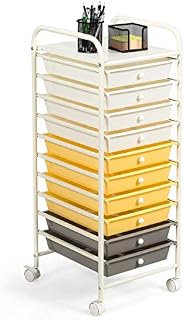 CASART 6/ 10/ 15 Drawers Rolling Storage Cart with Lockable Wheels, Plastic Mobile Utility Trolley Unit for School, Office, Home and Salon (Yellow, 10 Drawers)