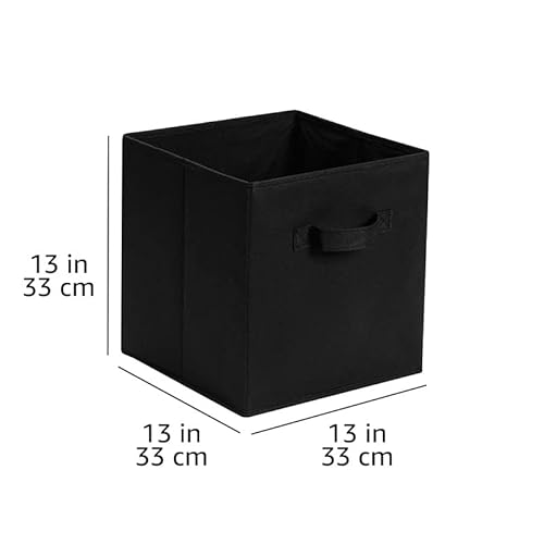 Amazon Basics zusammenklappbarer Aufbewahrungswürfel/Organizer aus Stoff mit Griffen, 6 Stück, Einfarbig Schwarz, 33 cm x 33 cm x 33 cm