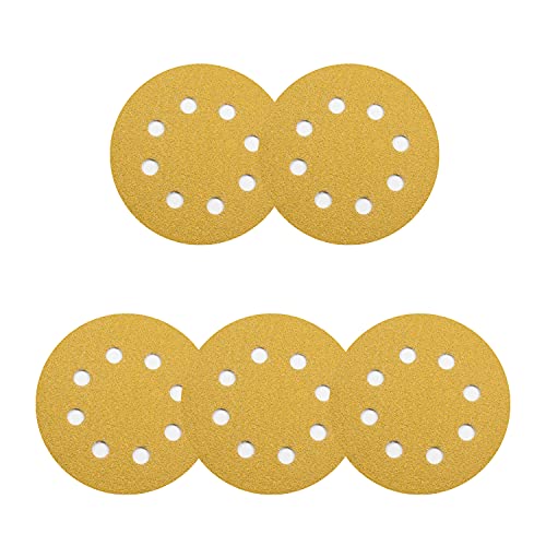Utoolmart サンディングペーパー ディスクペーパー サンディングディスク 5インチ 番手60# 5枚入り サンドペーパー 8穴 円形ディスクサンドペーパー マジック ペーパー 電動サンダー用 木工 研磨ツール サンディングパット サンダー用紙やすり
