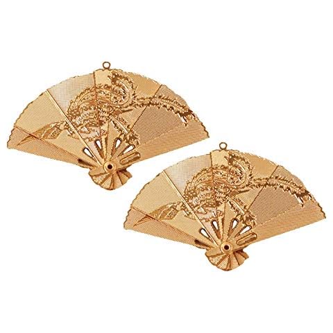 Setaria Viridis A Pair 2 Pieces Fashion Jewelry Making Charms Chinese Fan Pendant Craft DIY Metal Pendants Hairpin Necklace Bracelet Charms Craft Supplies for DIY Jewelry Making (Golden) Cover