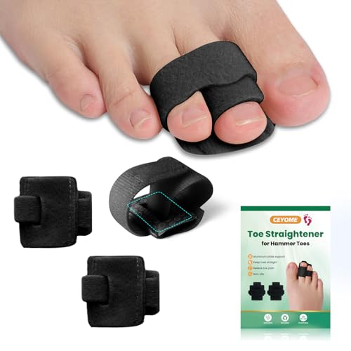 CEYOME Hammer Toe Straightener for Women & Men - 2 Pack Toe Alignment Splint for Crooked Overlapping Toes Toe Separator for Toe Straightening & Relaxation (Black)