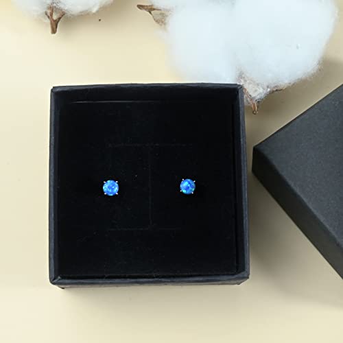 Blue Opal Stud Earrings Birthstone Earrings 4Mm Opal Stone Silver Post Earrings Hypoallergenic Opal Jewelry Handmade Small Earrings For Women Trendy #TOP6