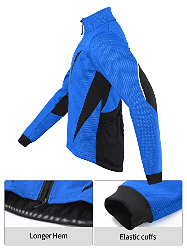 ARSUXEO Cycling Jacket Mens Winter Thermal Mountain Bike Jacket Softshell Coat for Waterproof and Windproof 16H blue L - Image 3