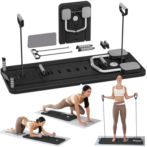 ExeractFit Pilates Board 2025 Upgraded Faltbarer Pilate Reformer Maschine Set für Zuhause Multifunktional Bauchtrainer Automatischer Rückprall Home Workout Equipment(Schwarz)
