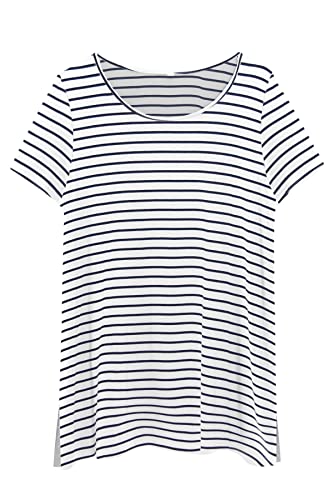 Wooxio Women's Maternity Shirts Short Sleeve Split Hem Pregnancy Tops Clothes Medium,White Navy Stripe #TOP1