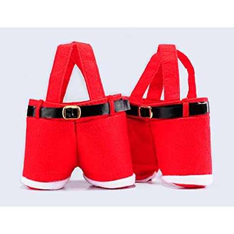 7.8" Christmas Candy Bag Red Wine Bag Creative Santa Pants Style Bag Christmas Gift Christmas Wedding Candy Bag Cute Christmas Gift Decoration (2 Piece, Red). Cover