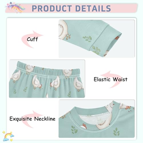 Pajama Sets Long Sleeve Chicken Pattern on Fabric Soft Comfy Sleepwear 2 Piece PJS 3-8T4