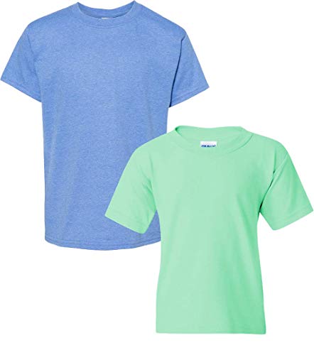Gildan Kids' Big Heavy Cotton Youth T-Shirt, 2-Pack XS-HeatherRoyal-Mint