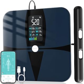 Körperfettwaage mit Handsensoren Lescale P1, Lepulse Körperanalysewaage mit App, Waage mit Körperfett und Muskelmasse, Personenwaage mit Körperfettanalyse für 24 Nutzer, 19 Messdaten,Schwarz…