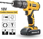 Kit de perceuse et visseuse sans fil MasterSpec 18V, ensemble tout-en-un de 92 pièces avec perceuse à percussion, batterie lithium, chargeur, embouts et douilles pour projets de bricolage et réparations à domicile polyvalents
