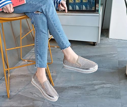 SACFOF Women Rhinestone Platform Loafers Glitter Fashion Slip-On Sparkle Bling Sequin Sneakers Casual Walking Flat Shoes2