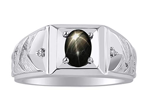 *RYLOS Simply Elegant Beautiful Black Star-Sapphire & Diamond Ring *