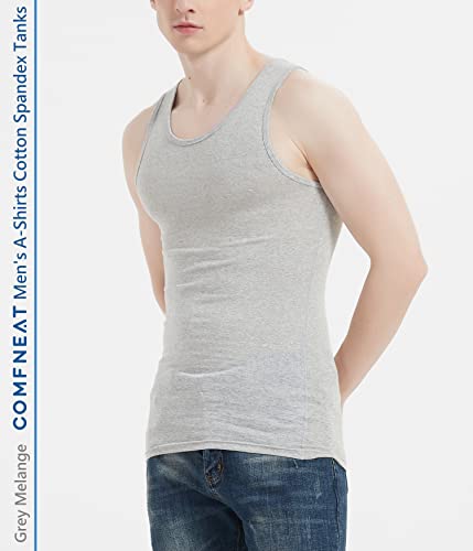 Comfneat Men's 6-Pack A-Shirts Tight Fit Tank Tops Cotton Spandex Undershirts (Gery Melange 6-Pack, Xxl) #TOP4