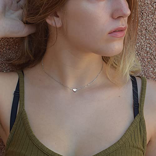 Brilove Gifts For Mom Girls Women 925 Sterling Silver Tiny Initial Heart Pendant Choker Necklace For Mothers Day/Valentines Day/Birthday/Christmas/Anniversary Letter T #TOP3