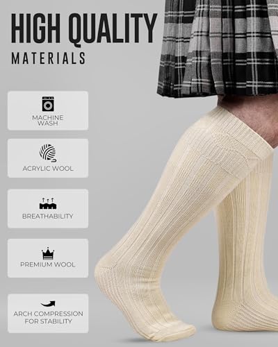 Highland Scottish Wool Blend Kilt Hose for Men Ribbed Socks for USA Shoe Sizes2
