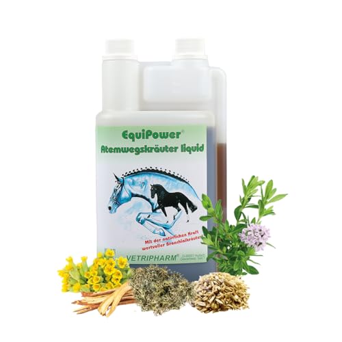 EquiPower Atemwegskräuter Liquid | 1 l | Ergänzungsfuttermittel für Pferde | Fenchel & Thymian
