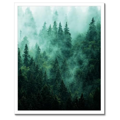 Forêt brouillard poster cadre noir déco chambre évasion