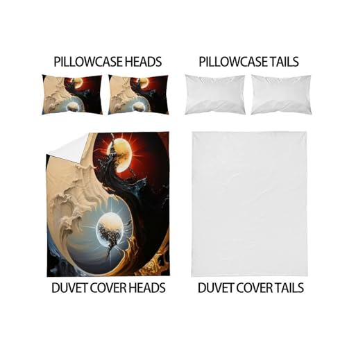 Parure 3 pièces Yin Yang Soleil Lune Super King en coton doux