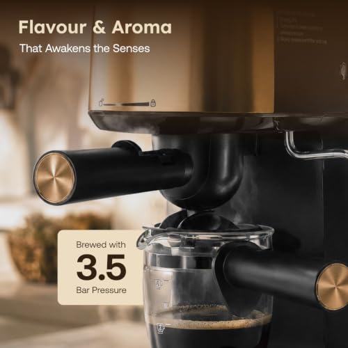 Image of Prestige Espresso 800W Coffee Maker Black and Gold|Detachable Drip Tray|Built-In Milk Frother|1 Year Warranty