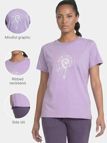 Image of Enamor Athleisure Relaxed Fit Short Sleeve Round Neck Antimicrobial Finish Breathable Stretch Cotton Activewear Sports Tshirt for Women - A301