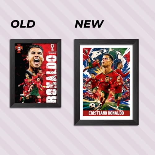 Image of TenorArts Cristiano Ronaldo Poster Potugal Worldcup Laminated Photo Frame Painting with Matt Finish Black Texture (12 inches x 9inches)