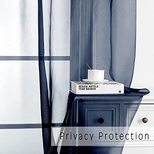 Image of OVZME Sheer Curtains 45 inches Long for Kitchen Curtains, Rod Pocket Clean Selvedge Voile Window Treatments, 2 Panels=84 Inches Width, Navy Blue.